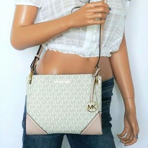 Michael Kors Nicole LG Triple Compartment Crossbody Bag Pink/White